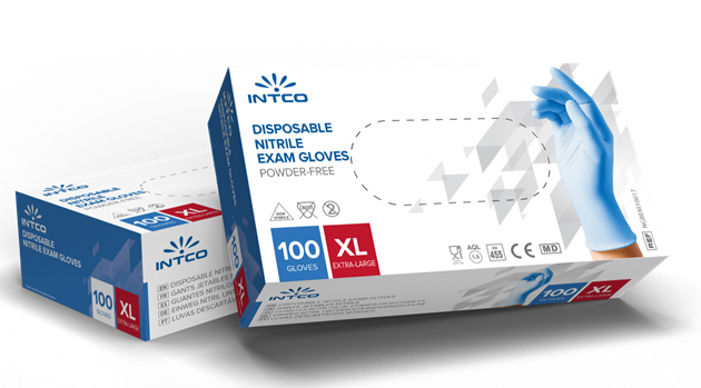 Handskar medicinsk Nitril Intco puderfri blå stl XL 100st/fp